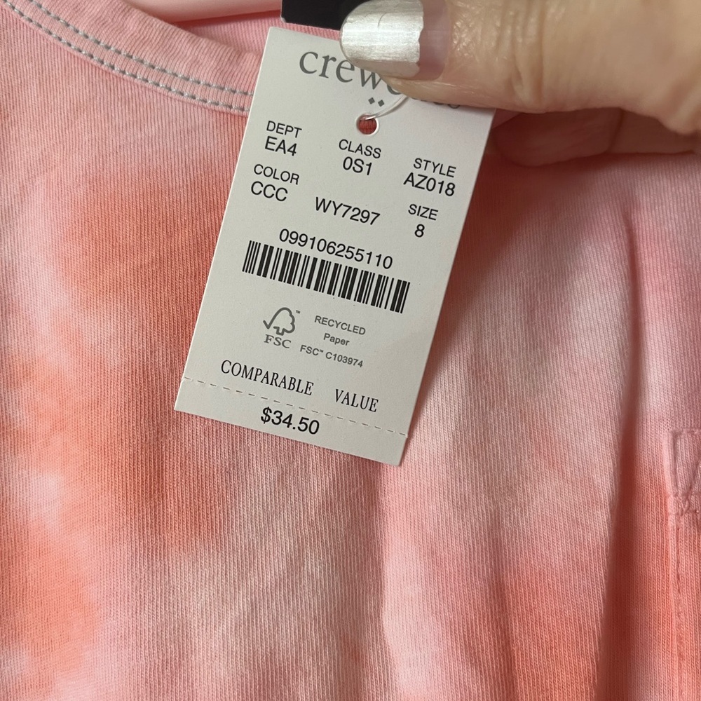 J Crew Crewcuts Pink and Orange Tie-Dye T-shirt Dress, size 8, NWT - Picture 4 of 8